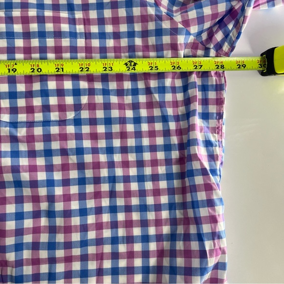 Peter Millar Shirt Mens XL‎ Purple Blue White Gingham Plaid Button Up Cotton EUC - Picture 5 of 8